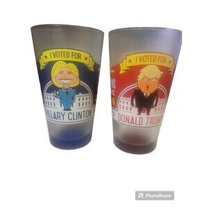 Flying Saucer Get Up & Vote 2016 Hillary Clinton & Donald Trump Frosted Glass Se
